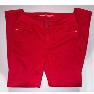 Old Navy Rockstar Mid Rise Skinny Jeans Red Distressed Womens 6 Regular 1166